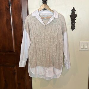 Sweater with built in long sleeve button down